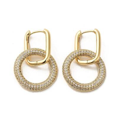 Golden Brass Micro Pave Cubic Zirconia Dangle Hoop Earrings