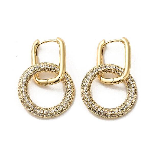 Golden Brass Micro Pave Cubic Zirconia Dangle Hoop Earrings
