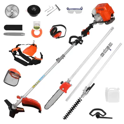 5 in 1/2 in 1 Lawn Mower, 52CC Gas Weed Trimmer, Cordless Hedge Trimmer, 2-Stroke Brush Cutter, Handheld Chainsaw Hedge Prune...