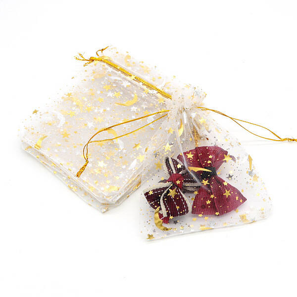 Hot Stamping Rectangle Organza Drawstring Gift Bags