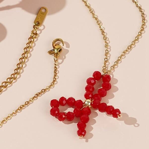 Glass Beaded Bowknot Pendant Necklaces