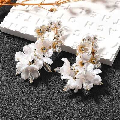 Alloy & 925 Sterling Silver & Acrylic Dangle Stud Earrings