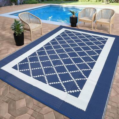 Garvee Waterproof Outdoor Rug 8x10 Reversible Plastic Straw Rug Modern Geometric Large Floor Carpet Lightweight Foldable Camp...