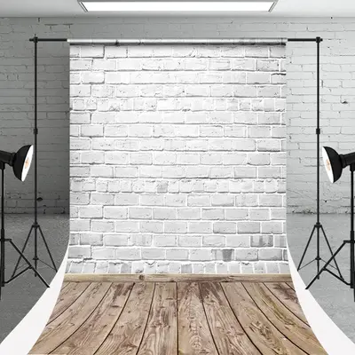 White Brick Wall Wooden Ground Photo Sweep Backdrop - Aperturee