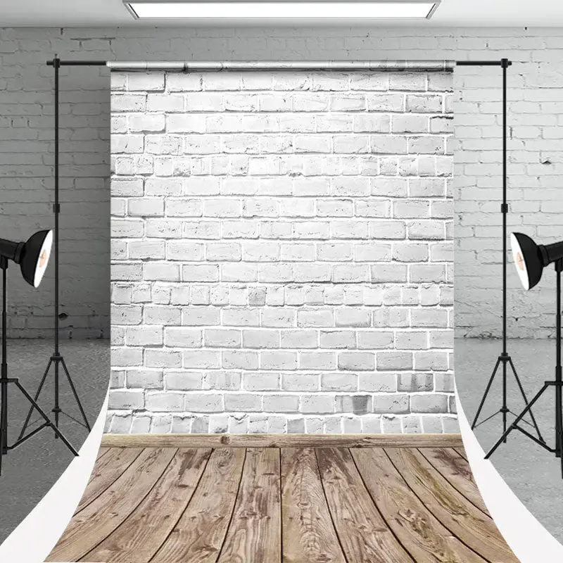 White Brick Wall Wooden Ground Photo Sweep Backdrop - Aperturee
