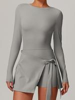 Women's Solid Long Sleeve Round Neck Sports Dress, Sporty U-shaped Back Tight-fitting Dress for Summer, Gym Clothing, Ladies ...