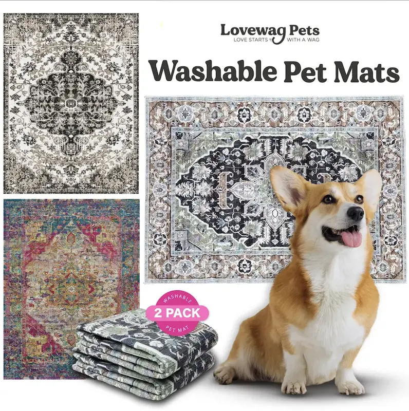 Lovewag Pets Washable Dog Pads - Pack of 2, Eco-Friendly & Leak-Proof Design, Multi-Design Options: Sage Forest,  Bohemian Je...