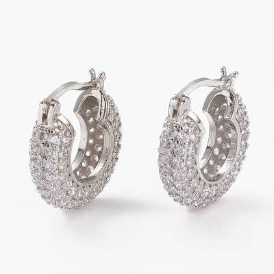 Brass Micro Pave Clear Cubic Zirconia Hoop Earrings