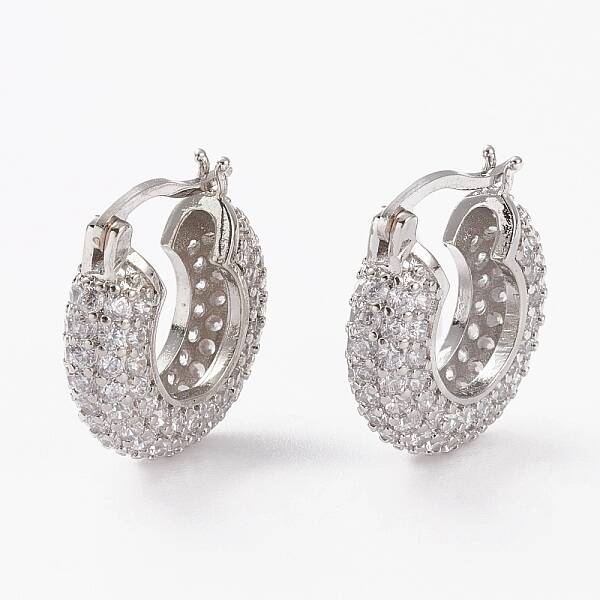 Brass Micro Pave Clear Cubic Zirconia Hoop Earrings