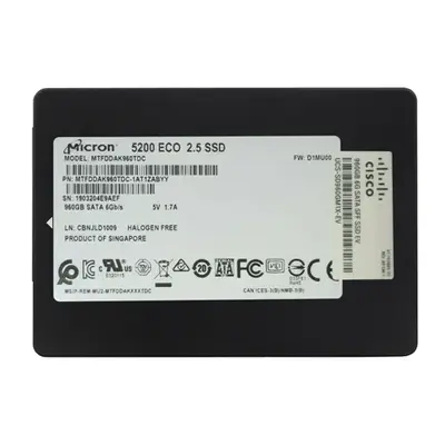 Cisco UCS-SD960GM1X-EV | 960GB SATA 6Gb/s Hot-Swappable 2.5-Inch Solid State Drive for UCS C240 M5
