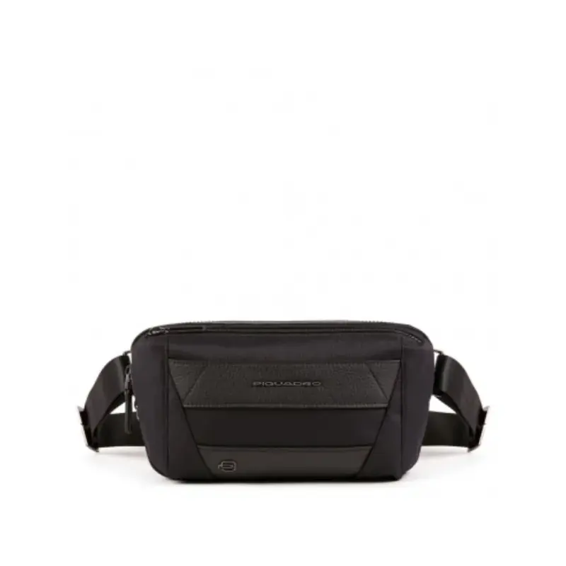 Piquadro, Trakai, Leather Bum Bag, Black, 27 x 14.5 x 7.5 cm, Men