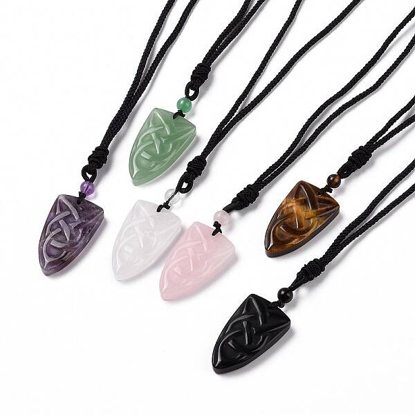 Natural Mixed Gemstone Sailor's Knot Pendant Necklace with Nylon Cord for Women