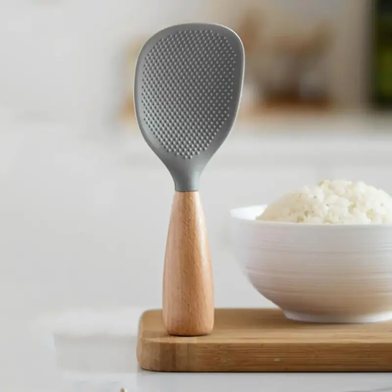 Silicone Wooden Handle Rice Spoon, Heat Resistant Non-slip Rice Spoon, Cooking Utensils for Home, School & Dormitory, Kitchen...