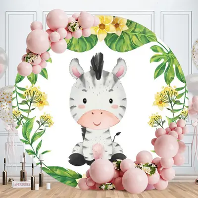 Aperturee Circle Little Cute Horse Round Birthday Backdrop