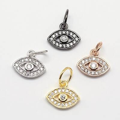 CZ Brass Micro Pave Cubic Zirconia Evil Eye Charms