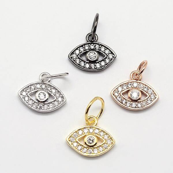 CZ Brass Micro Pave Cubic Zirconia Evil Eye Charms
