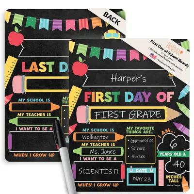 Hadley Designs First Day of School Boards 11x14 Inches Double-Sided Reversible Chalkboard Sign with Eraser & Marker for Presc...