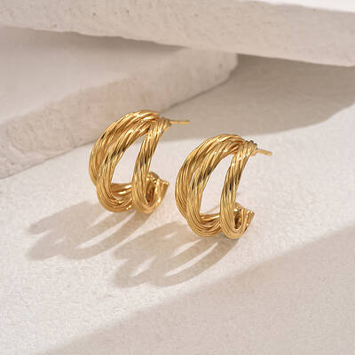 Stainless Steel Hollow Vintage Chic C-shaped Stud Earrings for Autumn Winter