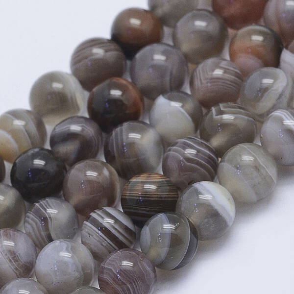 Round Natural Botswana Agate Bead Strands