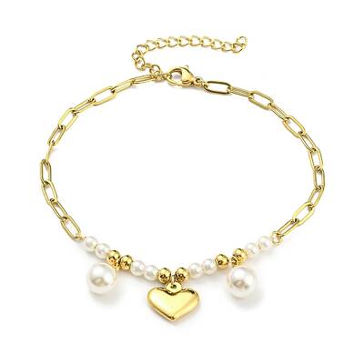 PVD Vacuum Plating 304 Stainless Steel Heart Charm Bracelet