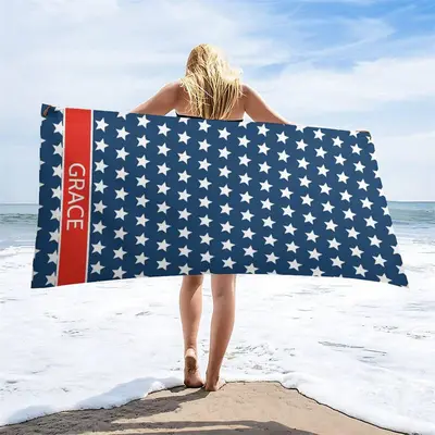 Custom Name Navy Blue Stars Beach Towel For Gifts - Aperturee