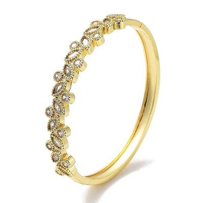 Horse Eye Brass Pave Clear Glass Hinged Bangles for Women