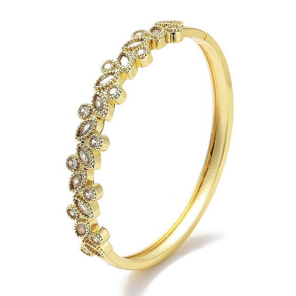 Horse Eye Brass Pave Clear Glass Hinged Bangles for Women