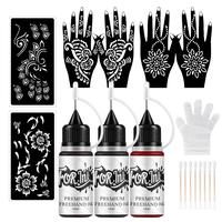 Temporary Tattoo Ink & Stencil Kit, 3 Bottles Ink & 6 Sheets Stencils for Hand & Tool Accessories, DIY Temporary Tattoo Kit, ...