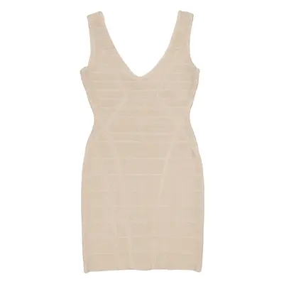 HERVE LEGER Bandage Bodycon Dress Beige Sleeveless Short Womens UK 4