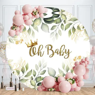 Aperturee Leaves Gold Glitter Oh Baby Circle Baby Shower Backdrop