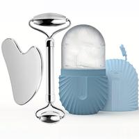 Face Roller Facial Skincare Ice Roller Set, 1 Set Heart-shaped Design Facial Scraper & Ice Cube Mold & Double-head Massage Ro...