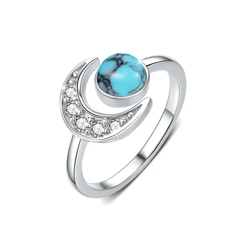 Sterling Silver Turquoise Moon Open Ring