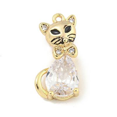 Brass Micro Pave Clear Cubic Zirconia Glass Charms