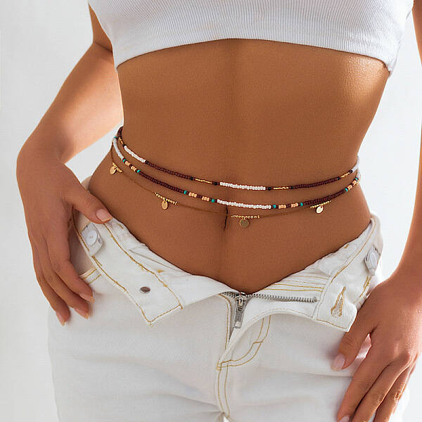 Boho Synthetic Stone & Glass Seed Beads & Alloy Layered Waist Chains
