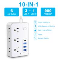 10-in-1 Power Strip with Switch, Portable Sockets, 6 US Outlets, 4 USB Ports (1 USB-C), 3.9ft/ 1.5m US Plug, Perfect for Offi...