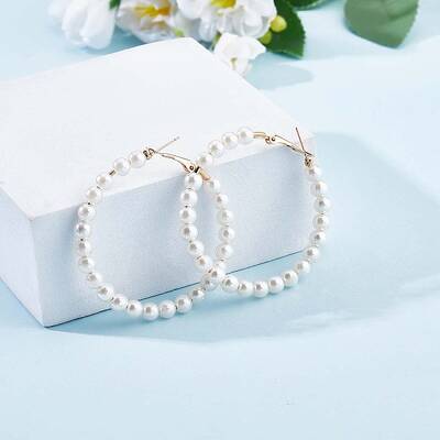 Shell Pearl Beaded Big Hoop Earrings