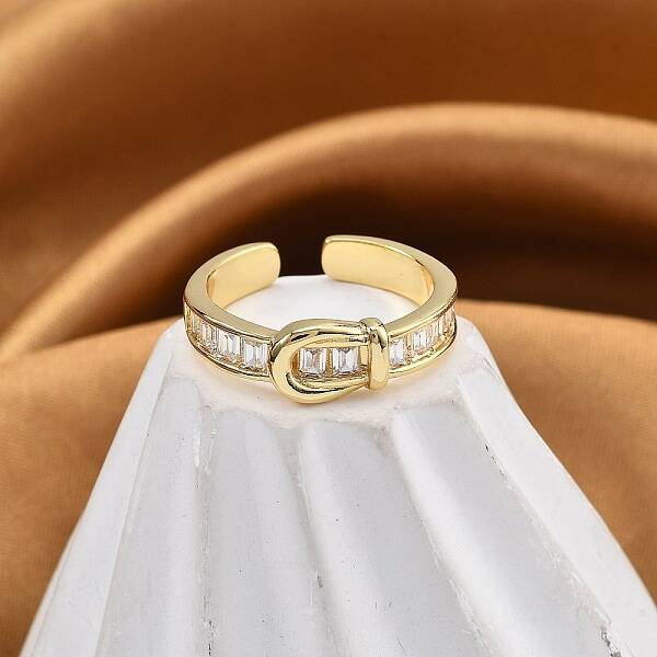 Rack Plating Brass Micro Pave Clear Cubic Zirconia Cuff Finger Rings for Women