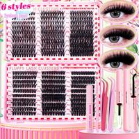 Individual False Eyelashes Kit, 1 Set Mixed Length & Styles Natural Look Eyelash Extensions, Self Grafting Curl Eyelashes, Ey...