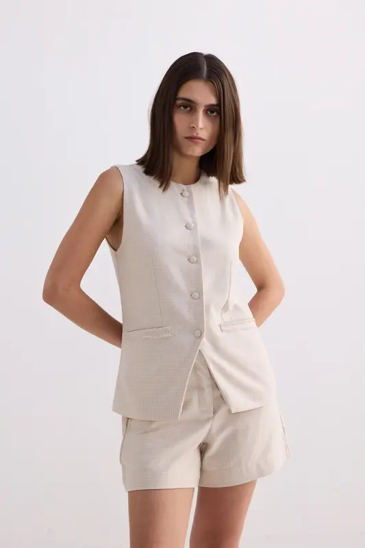 Cotton Tweed Vest Jacket in Cream | Color: Chestnut Twist | Size: XL