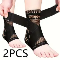 2PCS Copper Ankle Brace Adjustable Compression Sleeve (Pair)-Ankle Support Heel Brace for Achilles Tendonitis, Plantar Fascii...