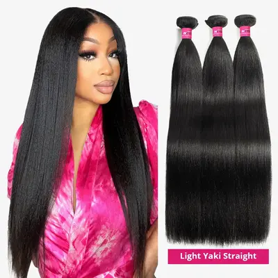 Light Yaki Straight Hair Bundles Virgin Human Hair Bundles Natural Color Body Wave Quick Weave Extensions 1 3 4 Bundles FallF...