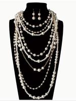 Exaggerated Multi-layer Faux Pearl Decorated Necklace & Dangle Earrings, Fashionable Jewelry Set for Party, Daily Decor, Tren...