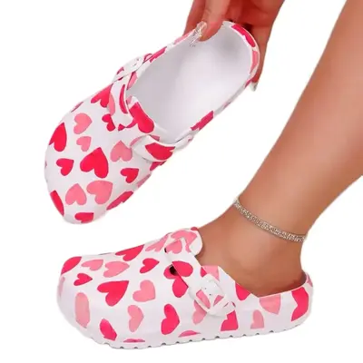 Womenâs Hearts Print EVA Clogs for Women Girl Footwear Shoe Walking Shoes