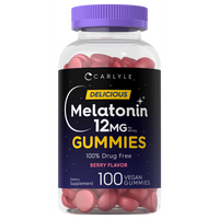 Carlyle Melatonin Gummies 12mg | 100 Count | Berry Flavor | Vegan Supplement | Non-GMO, Gluten Free