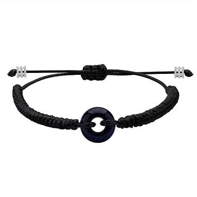 Synthetic Blue Goldstone Donut Braided Bead Bracelet