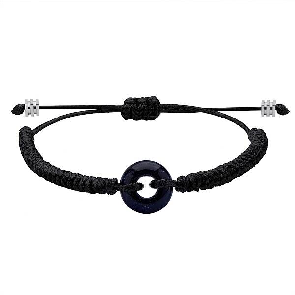 Synthetic Blue Goldstone Donut Braided Bead Bracelet