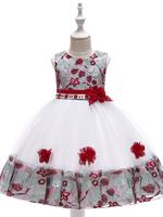 Girl's Summer Floral Embroidery Beaded Big Bow Party Tutu Dress, Girl's Summer Clothes, Fashion Dresses Summer
