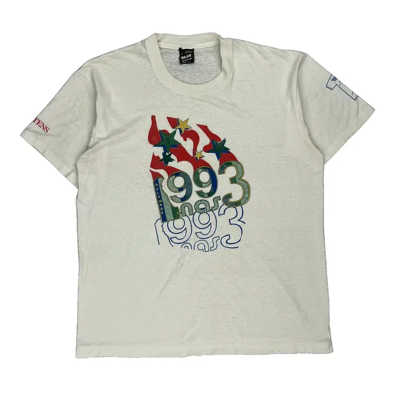 Single Stitch 1993 Made In Usa Fruit Of The Loom Graphic T-Shirt - Large White Cotton Blend