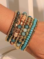 Boho Style Artificial Crystal Decor Beaded Bracelets, Fashion Colorful Beaded Bracelets for Women & Girls, Casual Trendy Acce...