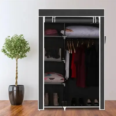 HAOYYE 6-Shelf Wardrobe with Hanging Rod Portable Closet Organizer, Foldable Fabric Clothes Storage Rack for Bedroom, Laundry...